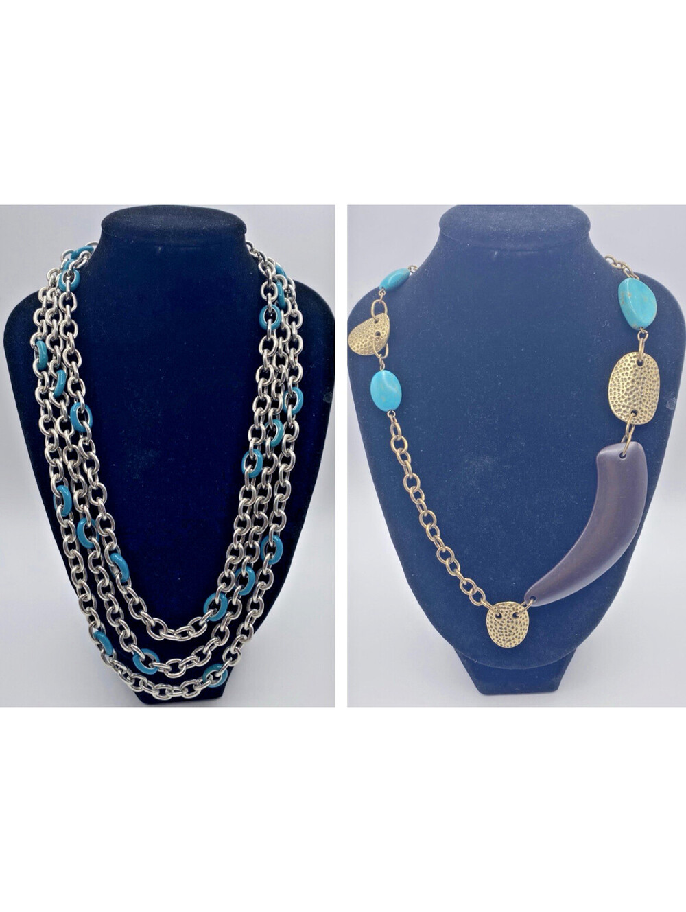 Lot of 2 Necklaces Mixed Metal Silver & Copper-Tone Costume Multi-Layered Bundle